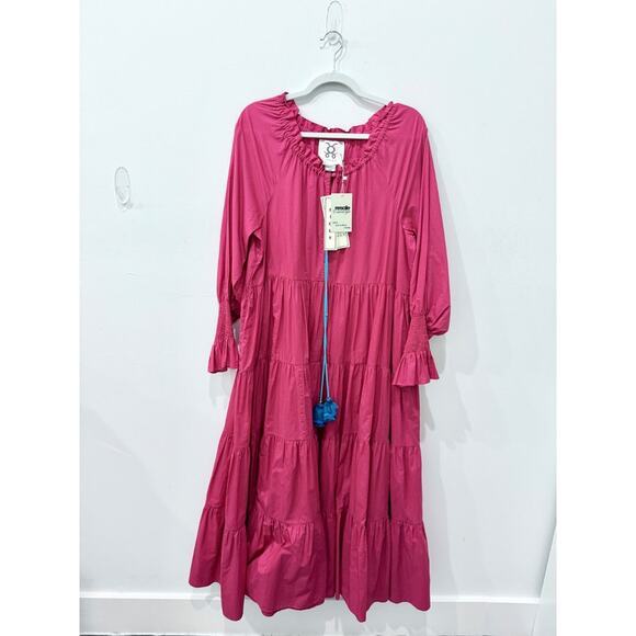 NWT Figue 100% Cotton Bella Tasseled Neck Tiered Maxi Dress Pink Womens Sze XS/S - Picture 2 of 5
